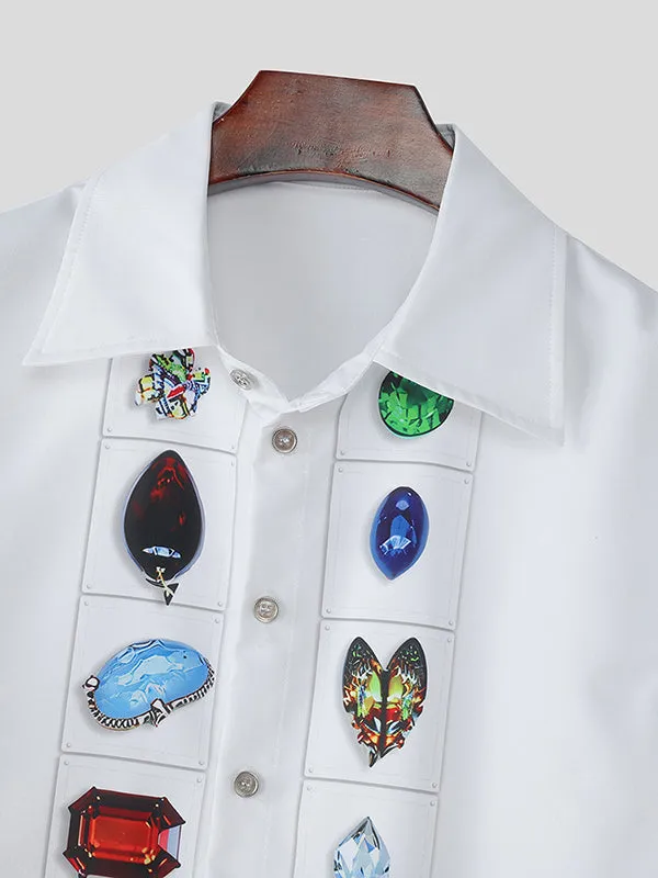 Mens Diamond Print Patchwork Cropped Short-Sleeve Shirt SKUL13692 sold by Incerunmen product image thumbnail 5