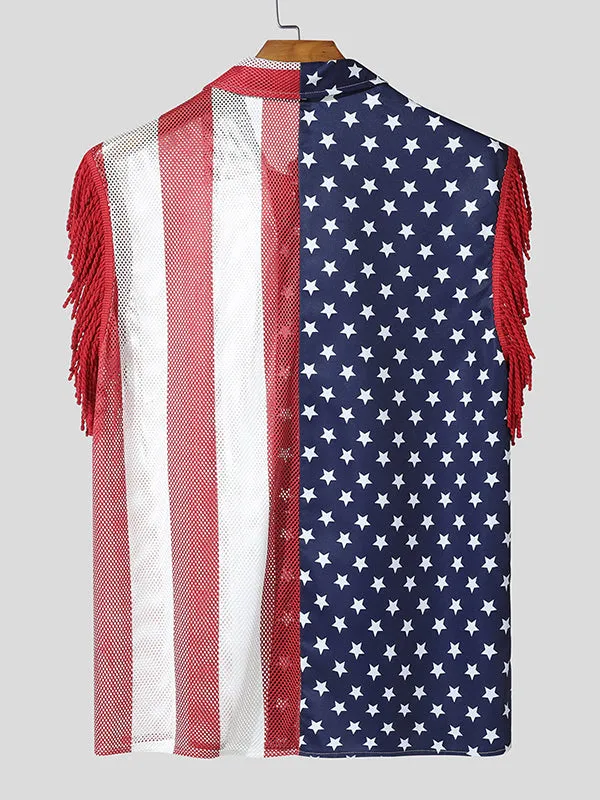 Mens American Flag Fringe Patchwork Sleeveless Shirt SKUL13689 sold by Incerunmen product image thumbnail 4