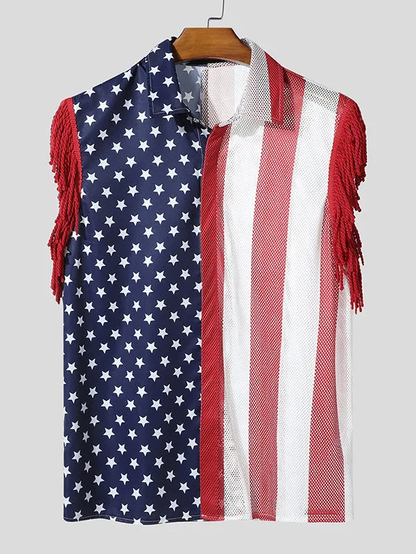 Mens American Flag Fringe Patchwork Sleeveless Shirt SKUL13689 sold by Incerunmen product image thumbnail 3