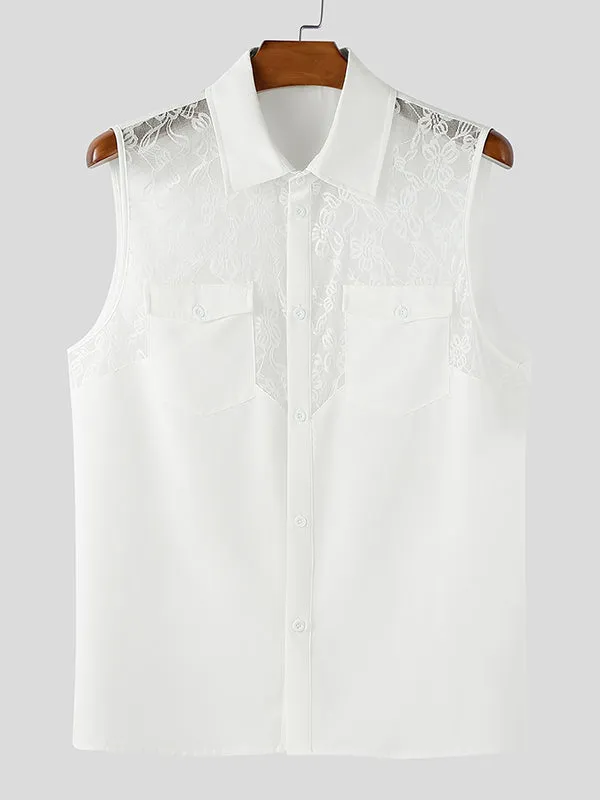 Mens Sheer Lace Panel Sleeveless Shirt SKUL17002 sold by Incerunmen product image thumbnail 3