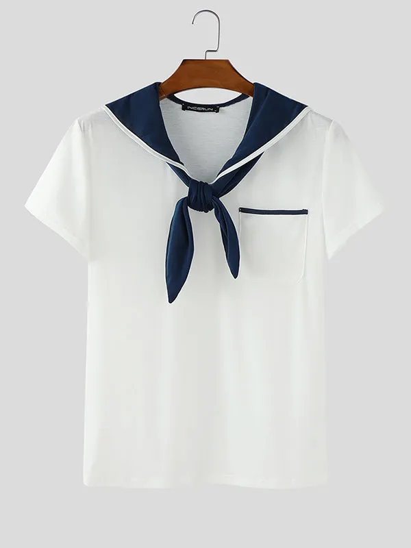 Mens Sailor Collar Short-Sleeve T-Shirt SKUL16989 sold by Incerunmen product image thumbnail 2