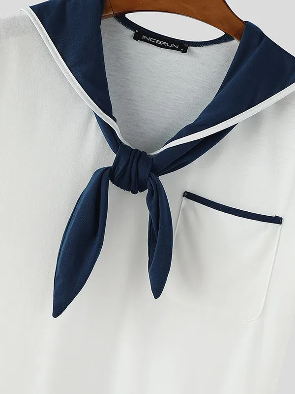 Mens Sailor Collar Short-Sleeve T-Shirt SKUL16989 sold by Incerunmen product image thumbnail 4