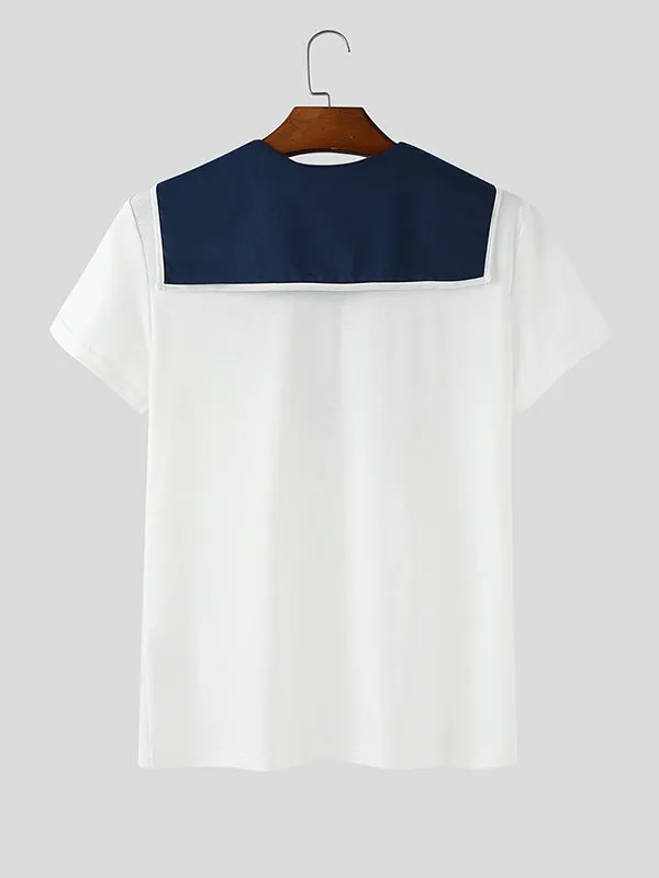 Mens Sailor Collar Short-Sleeve T-Shirt SKUL16989 sold by Incerunmen product image thumbnail 3