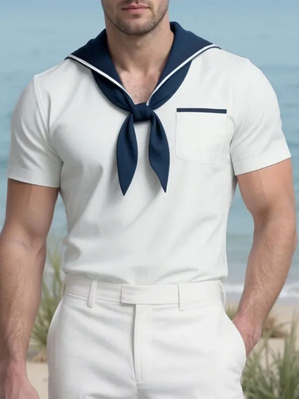 Mens Sailor Collar Short-Sleeve T-Shirt SKUL16989 sold by Incerunmen