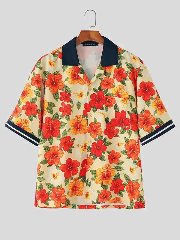 Mens Floral Print Colorblock Short Sleeve Shirt SKUL12723 sold by Incerunmen product image thumbnail 4