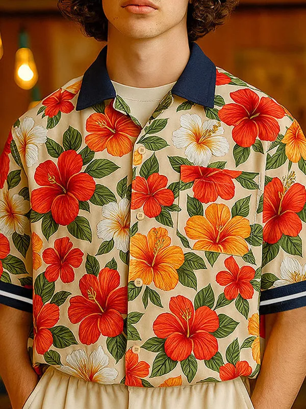 Mens Floral Print Colorblock Short Sleeve Shirt SKUL12723 sold by Incerunmen product image thumbnail 3