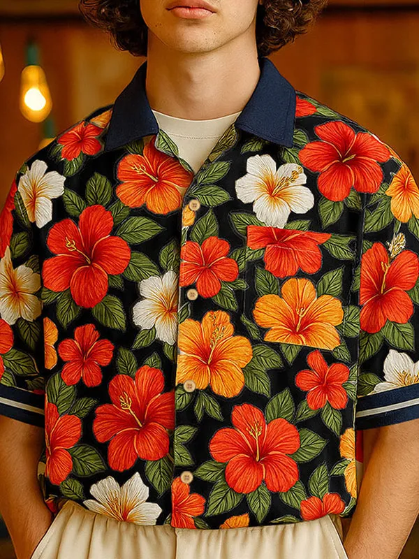 Mens Floral Print Colorblock Short Sleeve Shirt SKUL12723 sold by Incerunmen