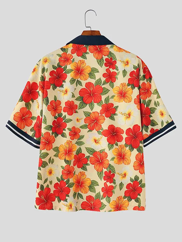 Mens Floral Print Colorblock Short Sleeve Shirt SKUL12723 sold by Incerunmen product image thumbnail 5