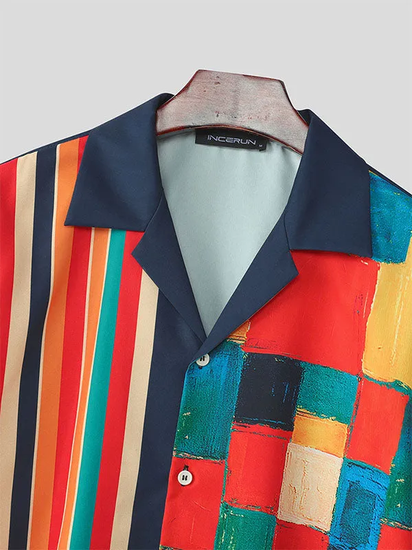 Mens Geometric Colorblock Print Short Sleeve Shirt SKUL12894 sold by Incerunmen product image thumbnail 4