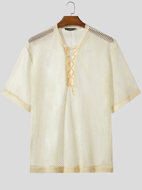 Mens Hollow Mesh Short Sleeve T-Shirt SKUL11772 sold by Incerunmen product image thumbnail 4