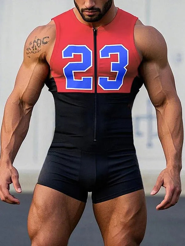 Mens Digital Print Colorblock Bodysuit SKUK99779 sold by Incerunmen