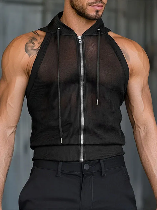 Mens Solid Color Sheer Mesh Hooded Tank SKUL10706 sold by Incerunmen