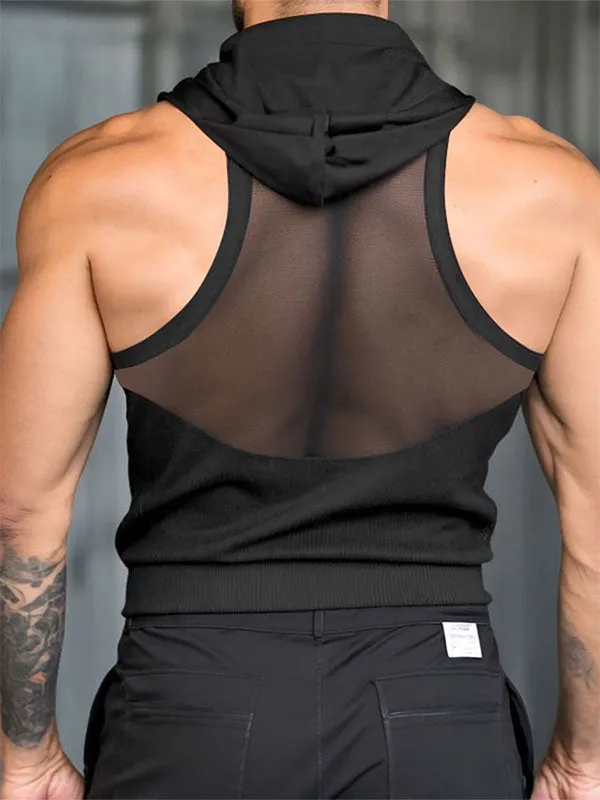 Mens Solid Color Sheer Mesh Hooded Tank SKUL10706 sold by Incerunmen product image thumbnail 2
