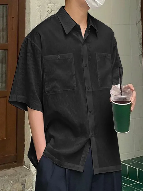 Mens Solid Color Textured Short Sleeve Shirt SKUL12927 sold by Incerunmen