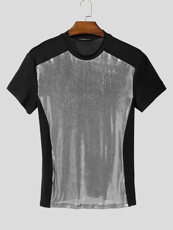 Mens Shiny Colorblock Short Sleeve T-Shirt SKUL13868 sold by Incerunmen product image thumbnail 4
