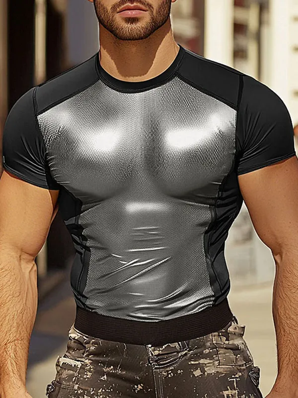 Mens Shiny Colorblock Short Sleeve T-Shirt SKUL13868 sold by Incerunmen product image thumbnail 2