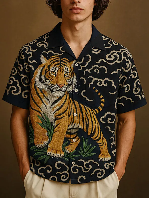 Mens Tiger Print Short Sleeve Shirt SKUL12868 sold by Incerunmen