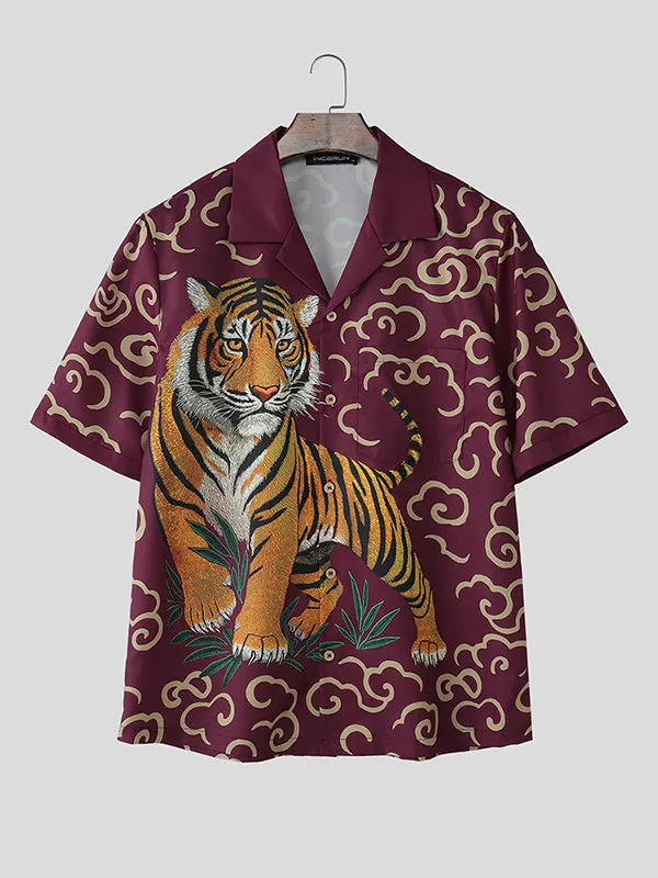 Mens Tiger Print Short Sleeve Shirt SKUL12868 sold by Incerunmen product image thumbnail 4