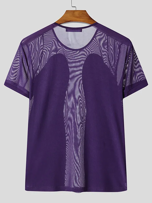 Mens Sheer Mesh Patchwork Short Sleeve T-Shirt SKUL10287 sold by Incerunmen product image thumbnail 5