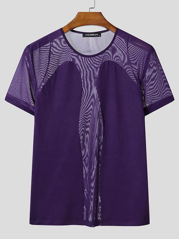 Mens Sheer Mesh Patchwork Short Sleeve T-Shirt SKUL10287 sold by Incerunmen product image thumbnail 4