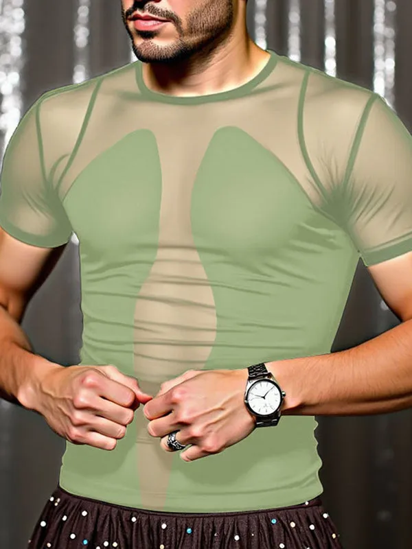 Mens Sheer Mesh Patchwork Short Sleeve T-Shirt SKUL10287 sold by Incerunmen product image thumbnail 3