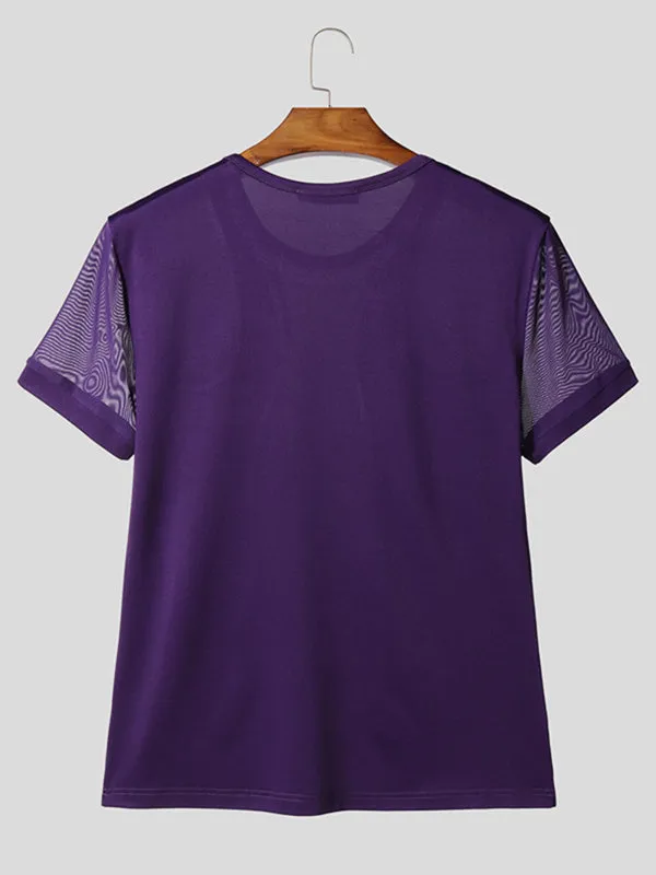 Mens Sheer Mesh Patchwork Short Sleeve T-Shirt SKUL10278 sold by Incerunmen product image thumbnail 5