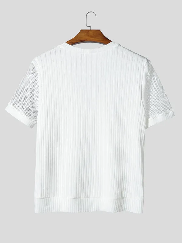 Mens Sheer Mesh Patchwork Textured Short-Sleeve T-Shirt SKUL13327 sold by Incerunmen product image thumbnail 4