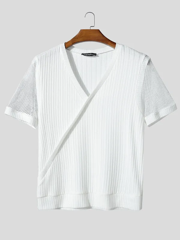 Mens Sheer Mesh Patchwork Textured Short-Sleeve T-Shirt SKUL13327 sold by Incerunmen product image thumbnail 3
