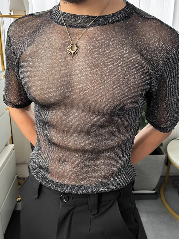 Mens Glitter Sheer Mesh Short Sleeve T-Shirt SKUL10749 sold by Incerunmen