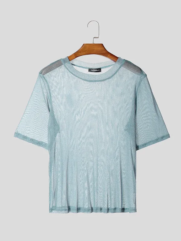 Mens Glitter Sheer Mesh Short Sleeve T-Shirt SKUL10749 sold by Incerunmen product image thumbnail 4