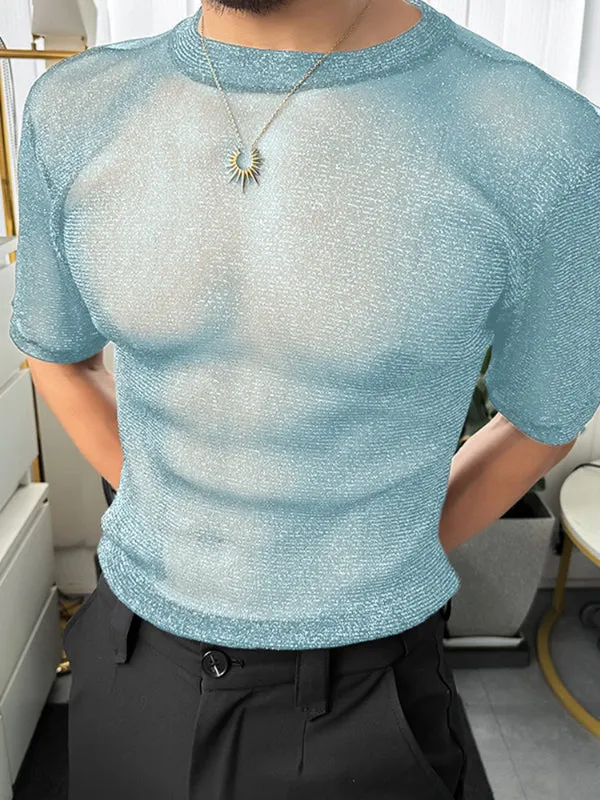 Mens Glitter Sheer Mesh Short Sleeve T-Shirt SKUL10749 sold by Incerunmen product image thumbnail 2