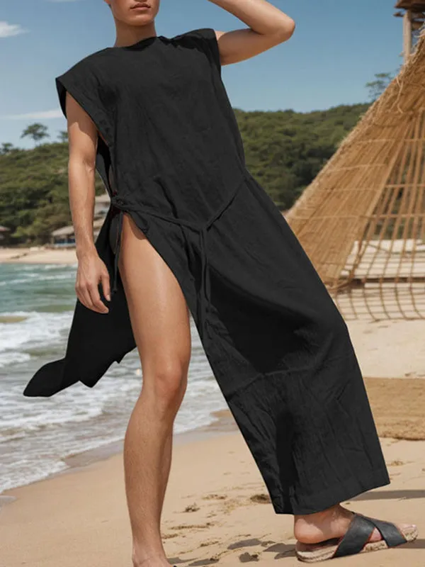 Mens Solid Color Hollow-Out Long Tank SKUL09648 sold by Incerunmen