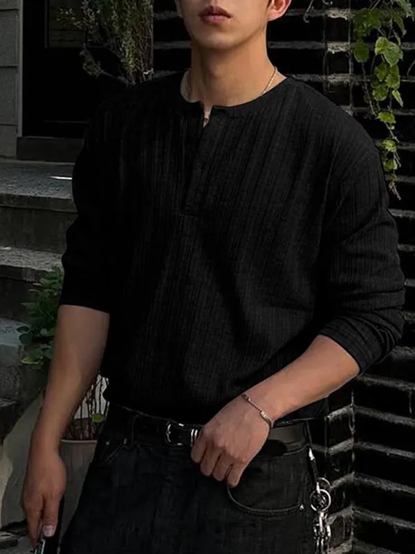 Mens Textured Ribbed Long-Sleeve T-Shirt SKUL01326 sold by Incerunmen