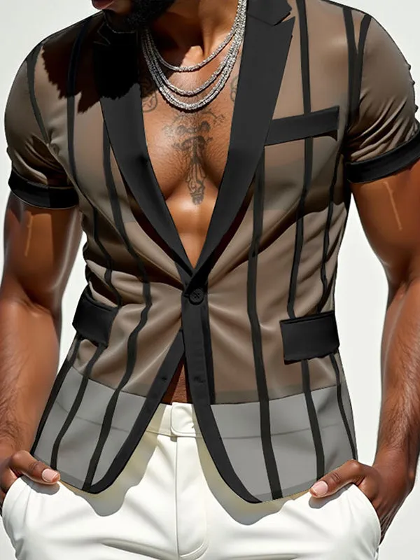 Mens Sheer Striped Short Sleeve Blazer SKUL03124 sold by Incerunmen