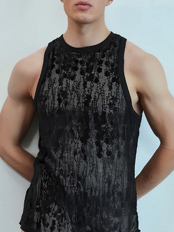 Mens Solid Color Sheer Mesh Tank SKUK95740 sold by Incerunmen