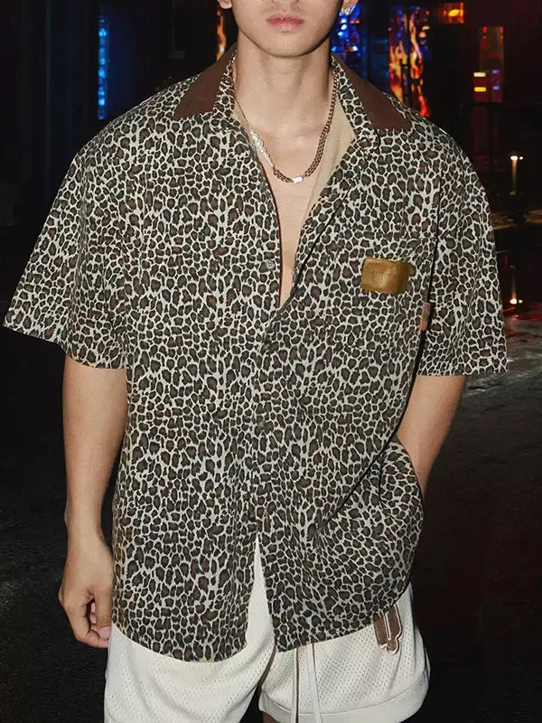 Mens Leopard Print Short Sleeve Shirt SKUL10755 sold by Incerunmen