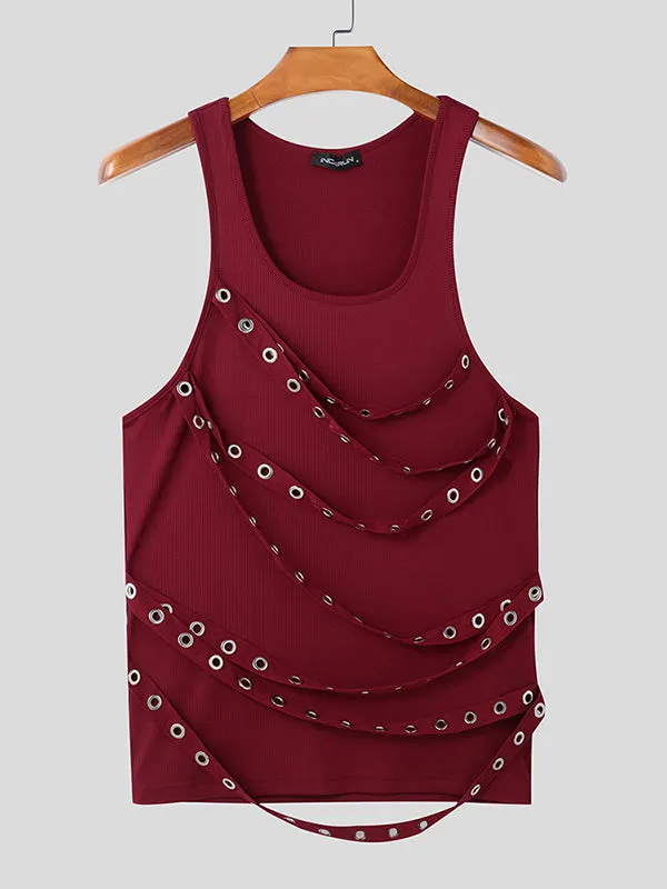 Mens Solid Color Metal Ring Patchwork Tank SKUL04414 sold by Incerunmen product image thumbnail 4