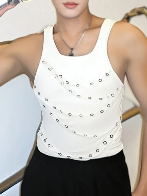 Mens Solid Color Metal Ring Patchwork Tank SKUL04414 sold by Incerunmen product image thumbnail 2