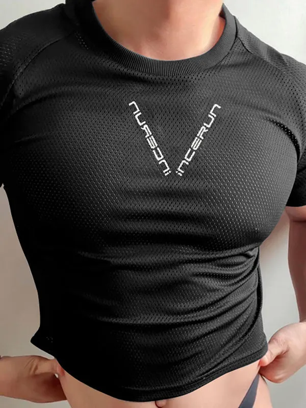 Mens Sheer Mesh Cropped Short Sleeve T-Shirt SKUK99938 sold by Incerunmen