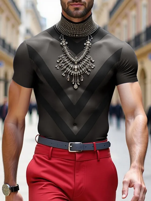 Mens Sheer Slim-Fit Short-Sleeve T-Shirt SKUL04427 sold by Incerunmen