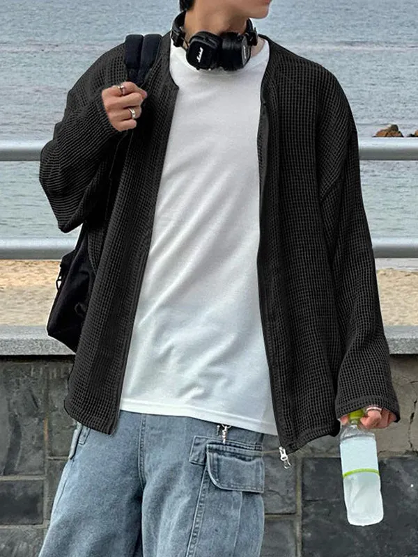 Mens Hollow-Out Zip-Up Long-Sleeve Cardigan SKUL02398 sold by Incerunmen