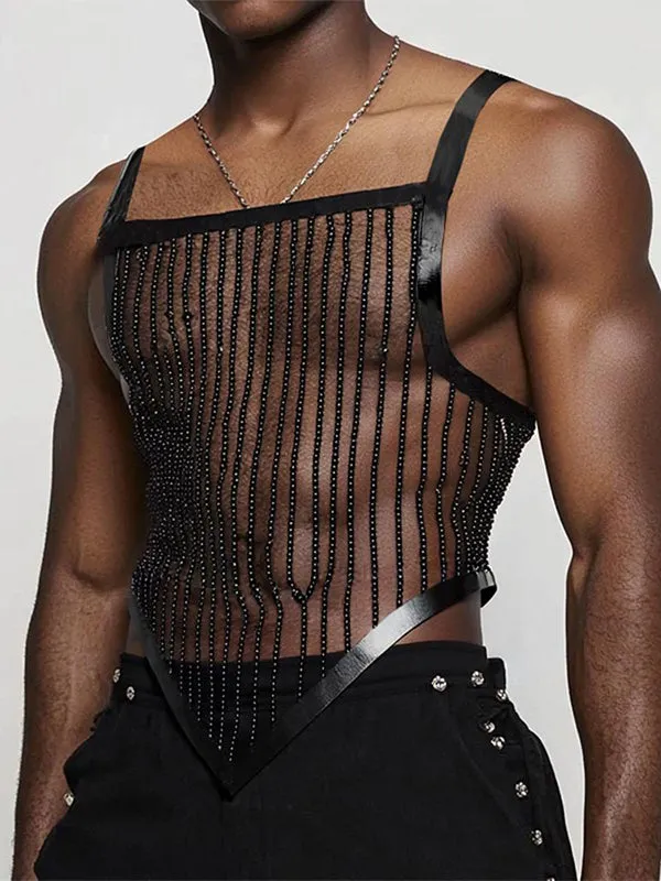 Mens Sheer Striped Mesh Tank SKUL06558 sold by Incerunmen