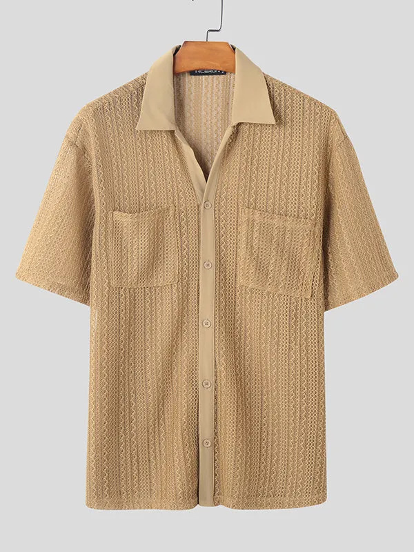 Mens Solid Color Textured Short Sleeve Shirt SKUL06560 sold by Incerunmen product image thumbnail 4