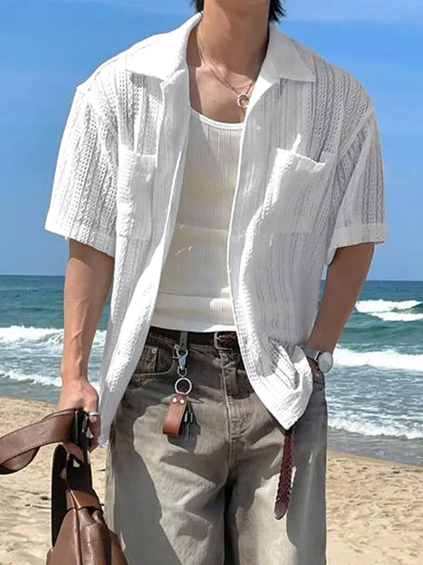 Mens Solid Color Textured Short Sleeve Shirt SKUL06560 sold by Incerunmen