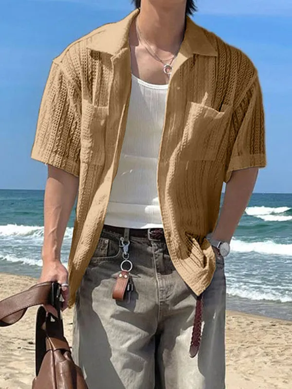 Mens Solid Color Textured Short Sleeve Shirt SKUL06560 sold by Incerunmen product image thumbnail 3