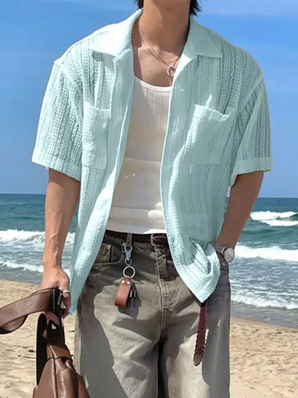 Mens Solid Color Textured Short Sleeve Shirt SKUL06560 sold by Incerunmen product image thumbnail 2