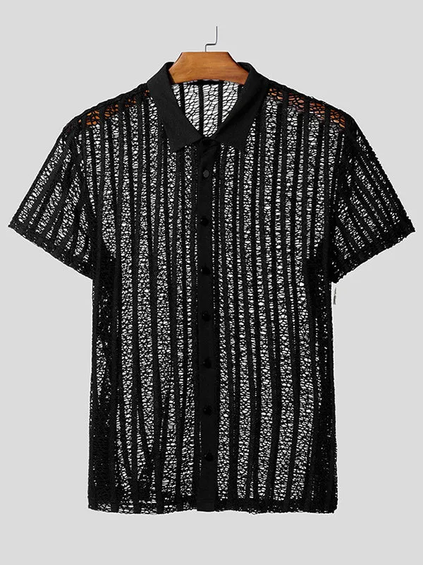 Mens Hollow-Out Sheer Mesh Short Sleeve Shirt SKUL04446 sold by Incerunmen product image thumbnail 3