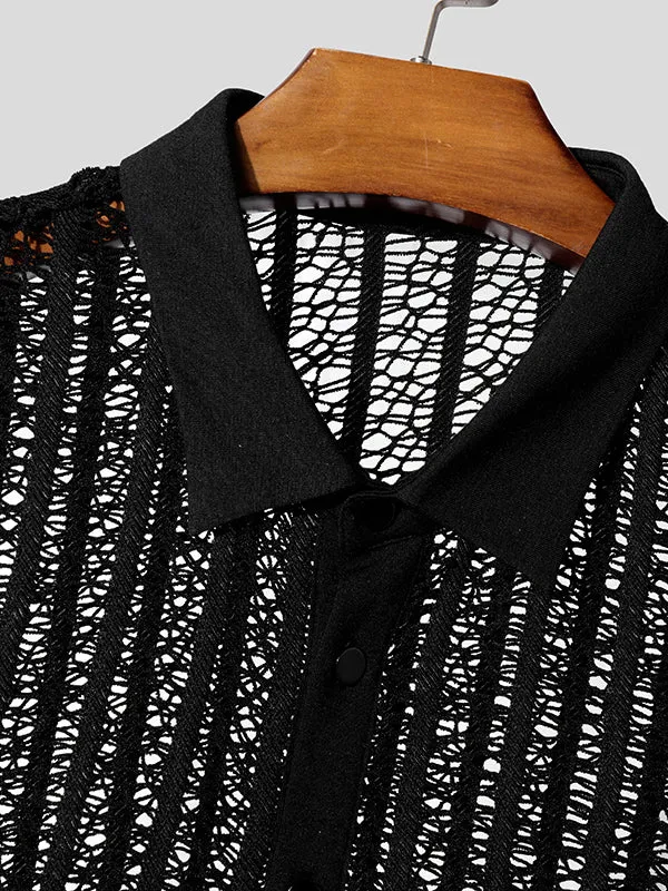 Mens Hollow-Out Sheer Mesh Short Sleeve Shirt SKUL04446 sold by Incerunmen product image thumbnail 5