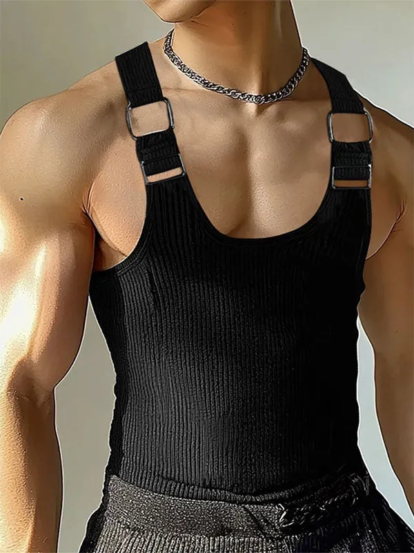 Mens Metal Buckle Patchwork Casual Tank SKUL05854 sold by Incerunmen