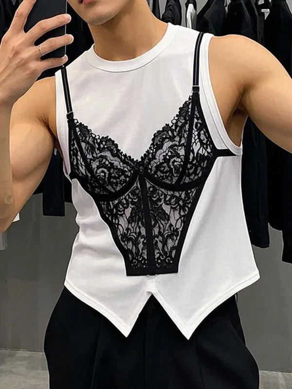 Mens Lace Bra Print Tank SKUL02414 sold by Incerunmen